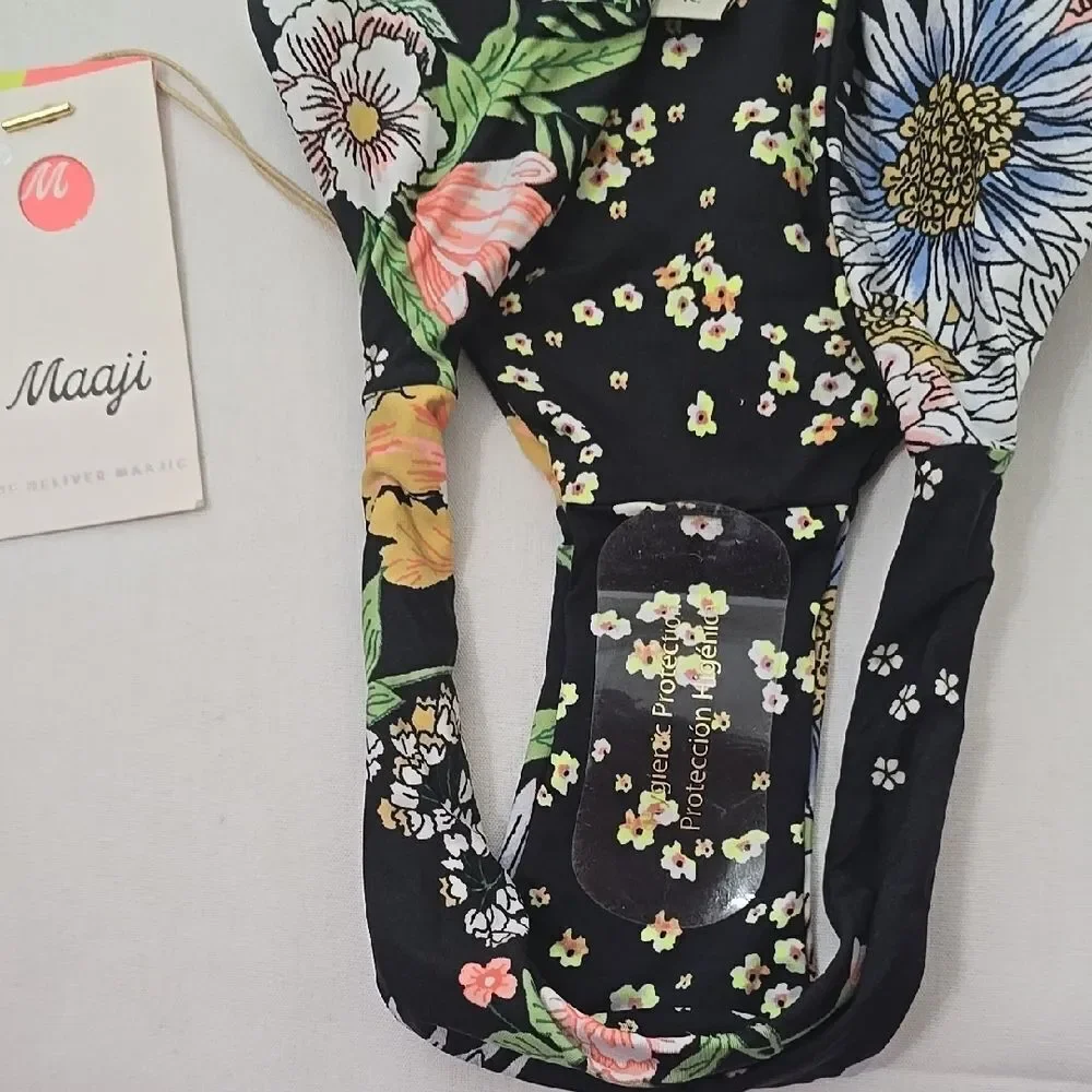Maaji Green and‎ Black One Piece Swimsuit Floral Pattern